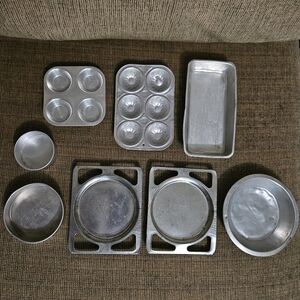 Vintage 8 Piece Aluminum Toy Kitchen Pans
